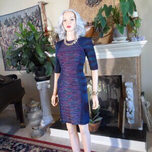M Missoni Blue Multi Printed Knit Sheath Dress Size It 42- US 6